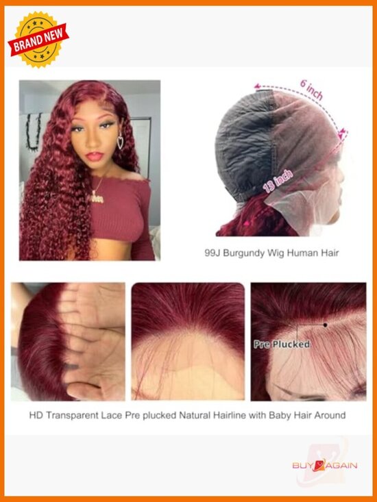 Deep Wave Lace Front Wig with Pre-Plucked Hairline main image 4